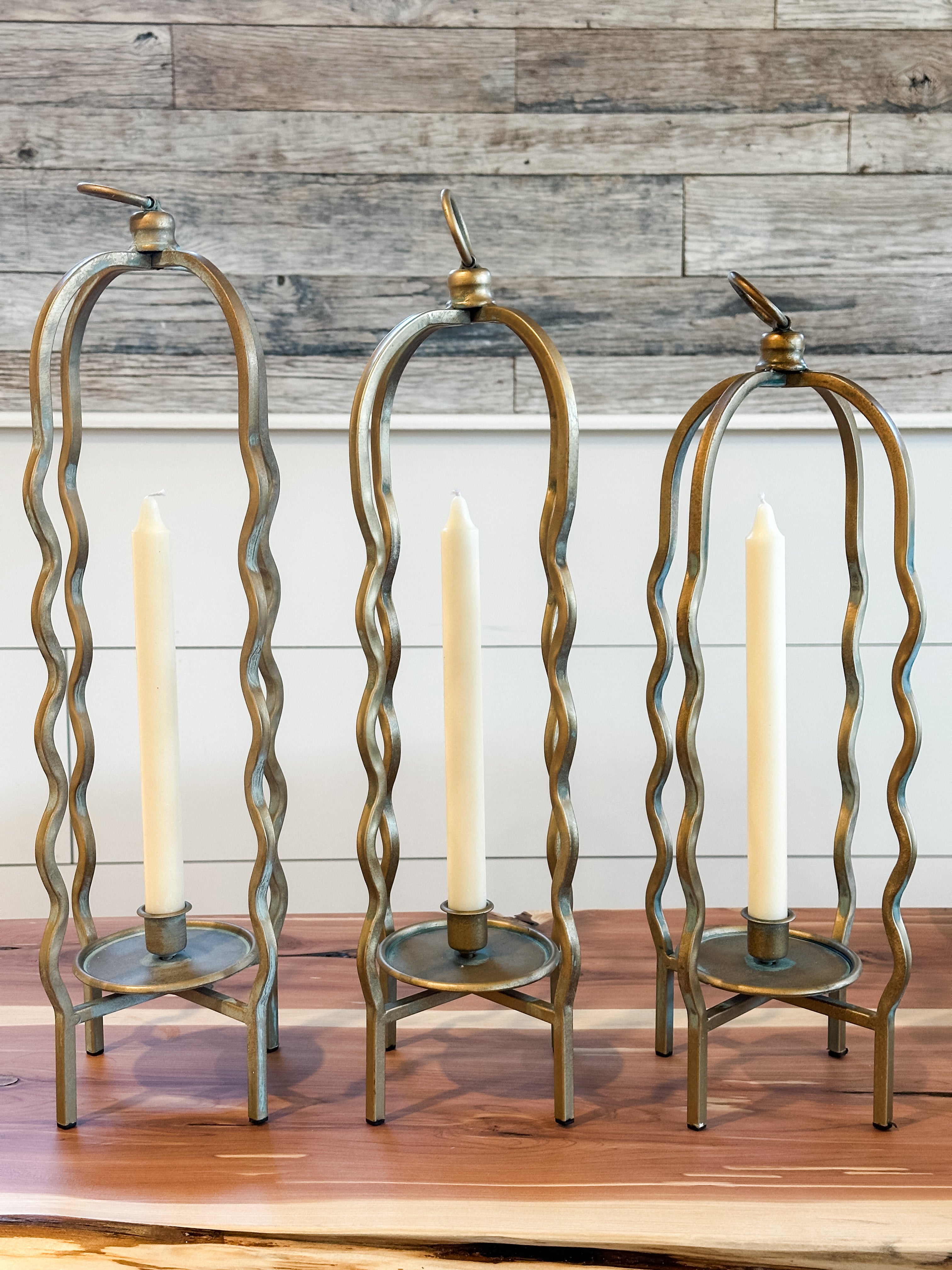 wavy cage taper holder with gold finish at The Rustic Barn in Killingworth, CT