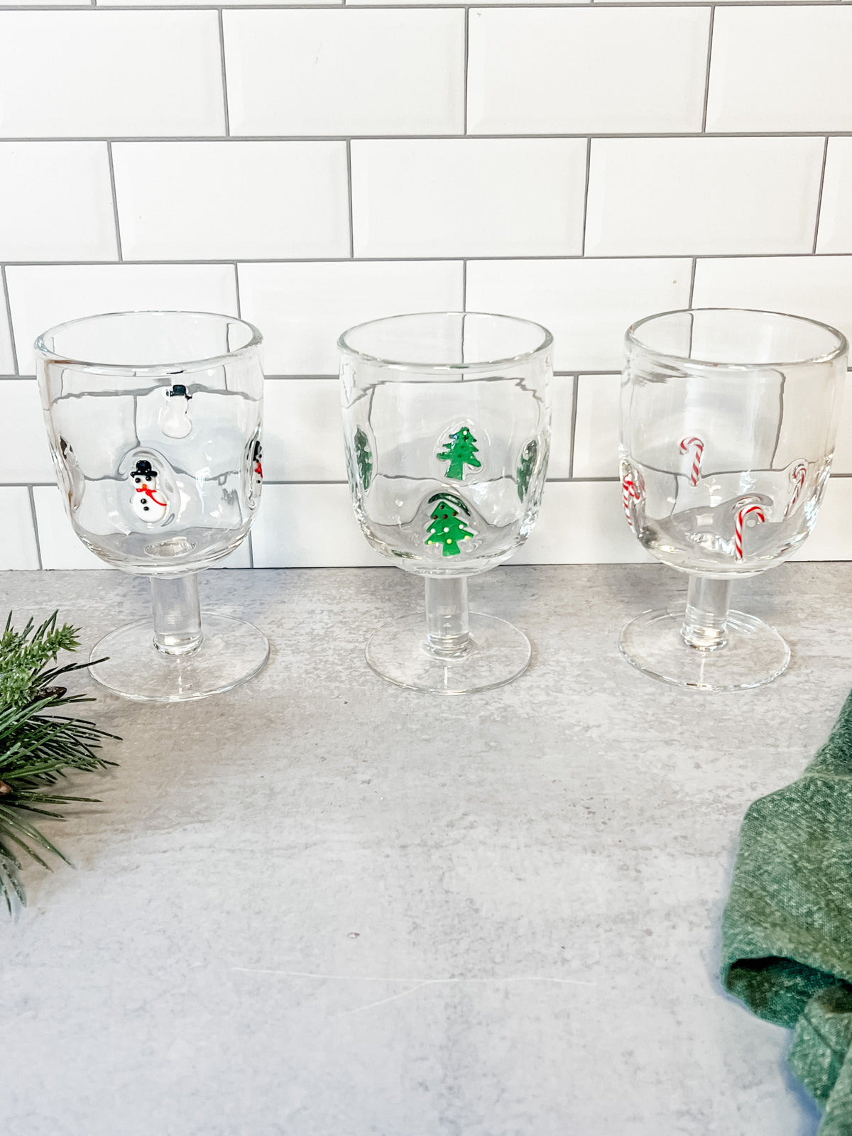 whimsical holiday icon stemmed wine glasses at the rustic barn in killingworth ct
