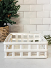 white ceramic open weave napkin holder at The Rustic Barn in Killingworth CT