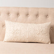 White Embroidered Lumbar Pillow