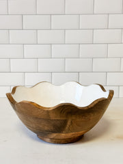 white enamel mango wood fluted bowl at The Rustic Barn in Killingworth, CT