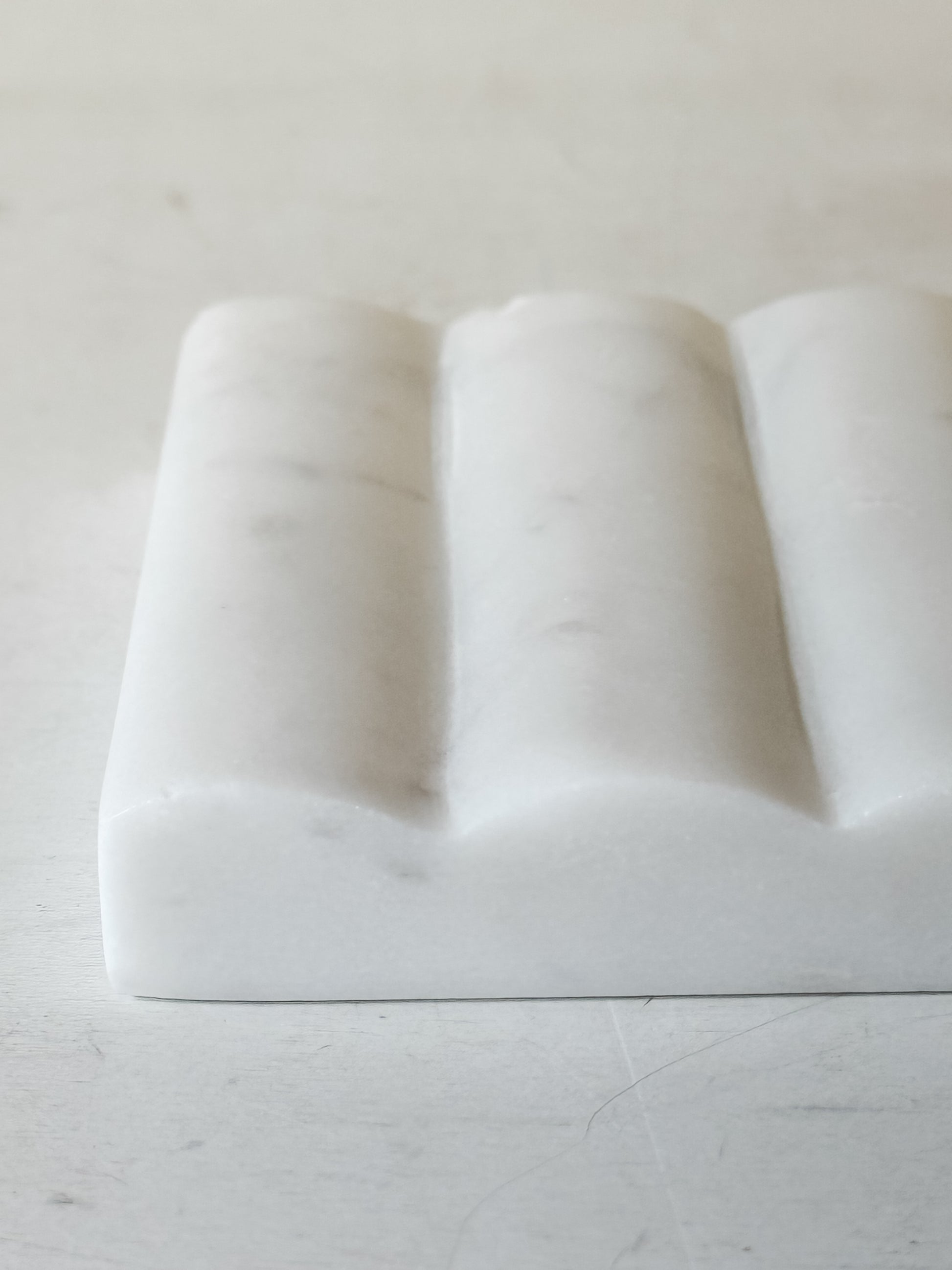 Artisanal White Marble Soap Dish at the Rustic Barn in Killingworth, CT