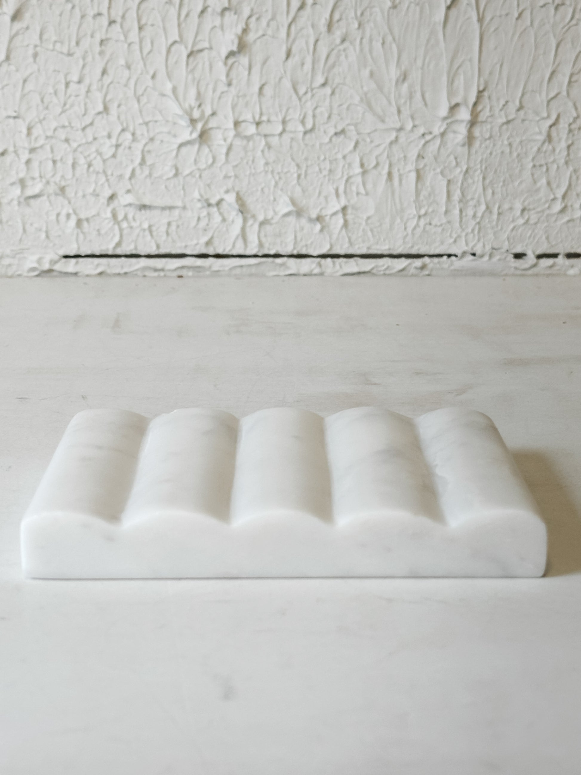 Artisanal White Marble Soap Dish at the Rustic Barn in Killingworth, CT