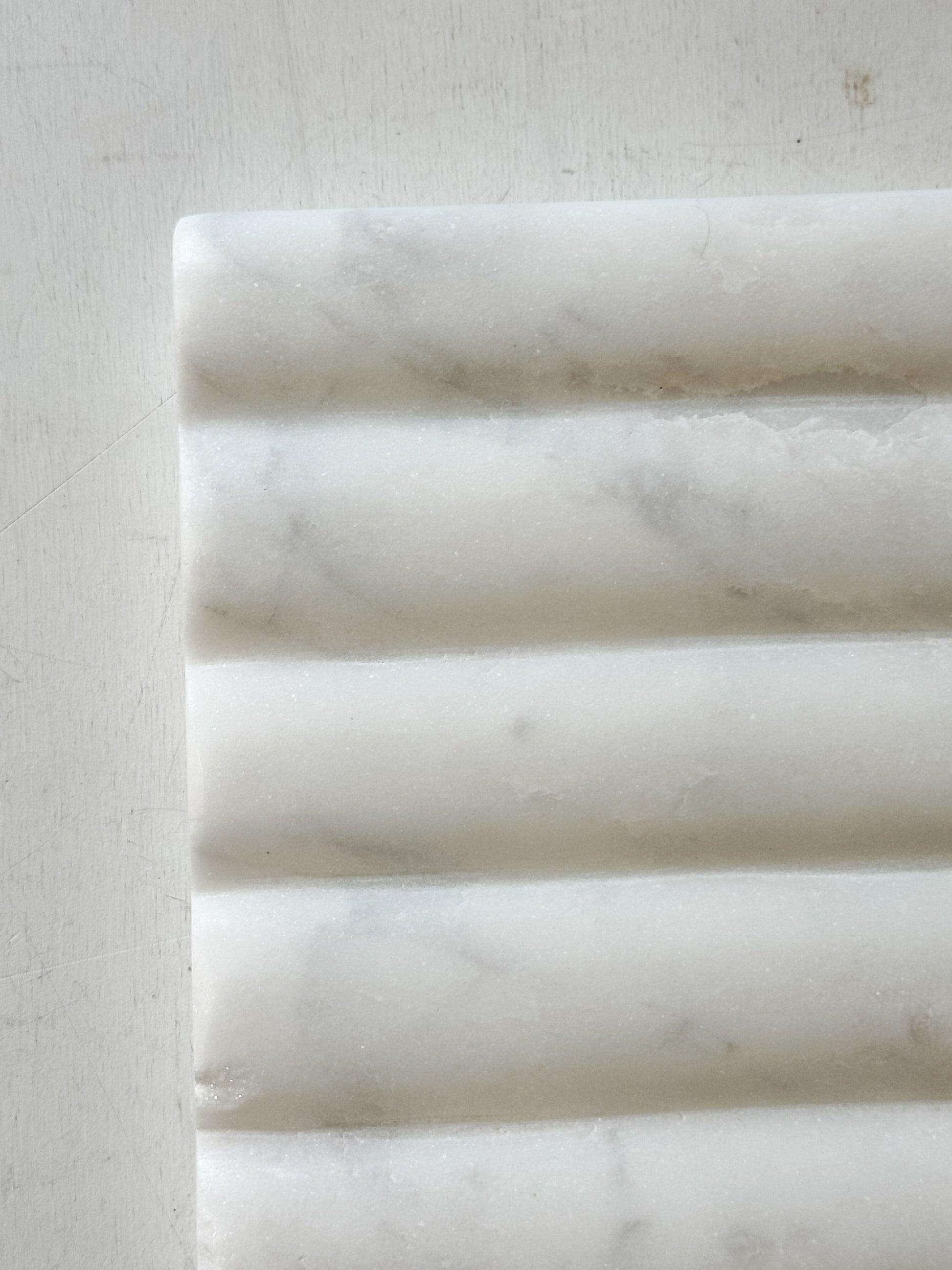 Artisanal White Marble Soap Dish at the Rustic Barn in Killingworth, CT