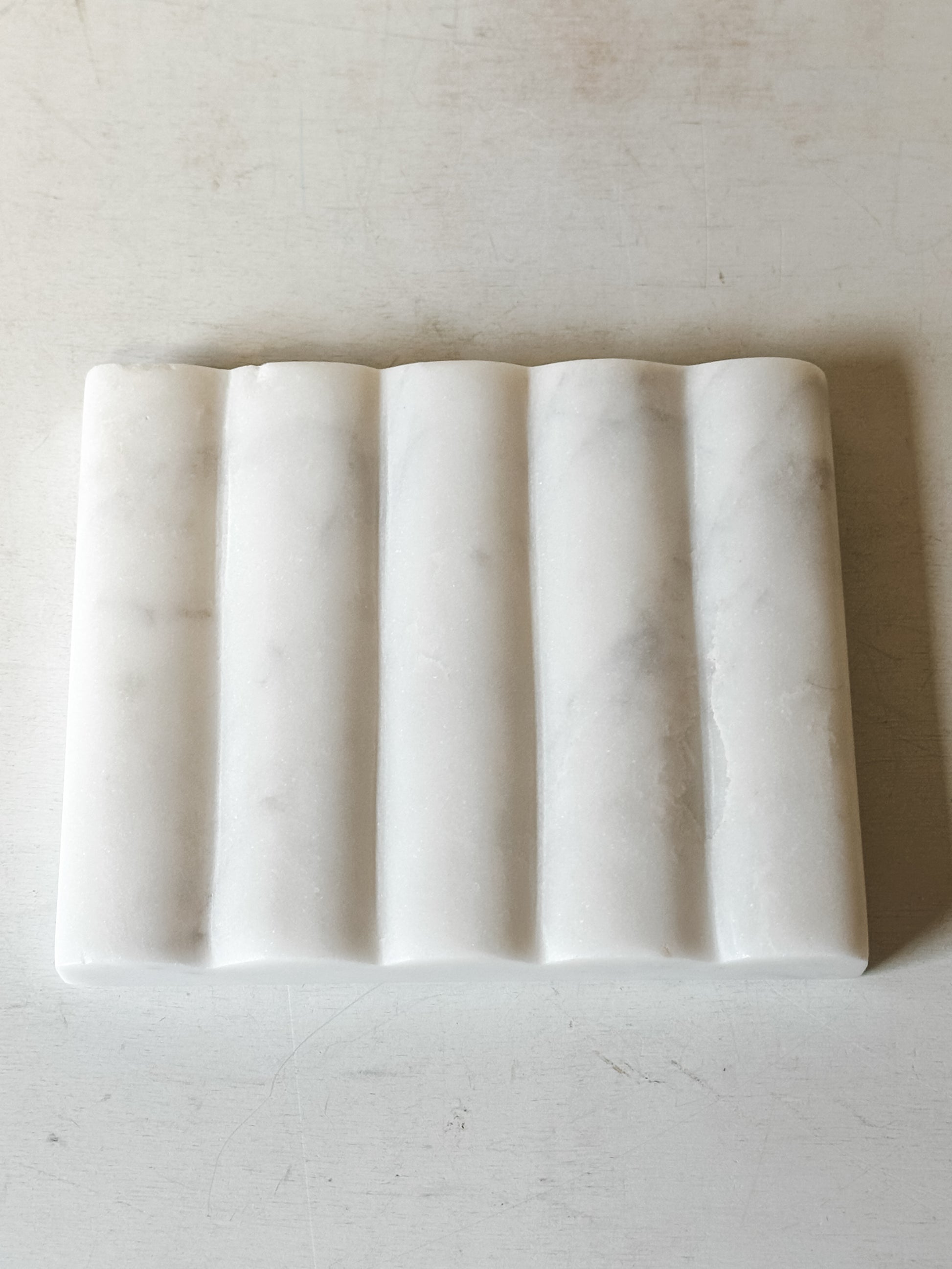 Artisanal White Marble Soap Dish at the Rustic Barn in Killingworth, CT