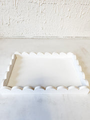 white scalloped wood tray at the rustic barn in killingworth ct