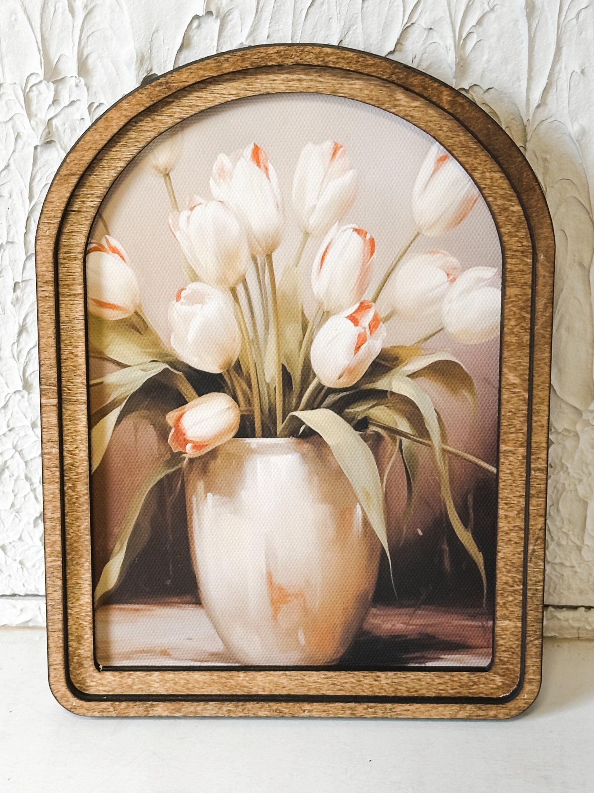 White Tulips Arch Top Framed Canvas Art at the Rustic Barn in Killingworth, CT
