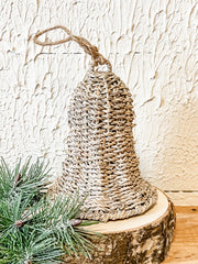 white washed rattan bell ornament at the rustic barn in killingworth ct