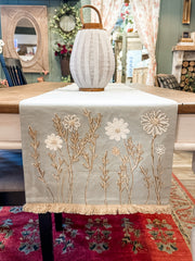 wildflower meadow embroidered blue table runner at the rustic barn in killingworth ct