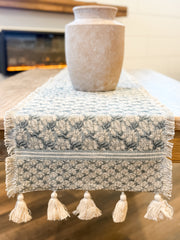 windward blue block print table runner at The Rustic Barn in Killingworth, CT