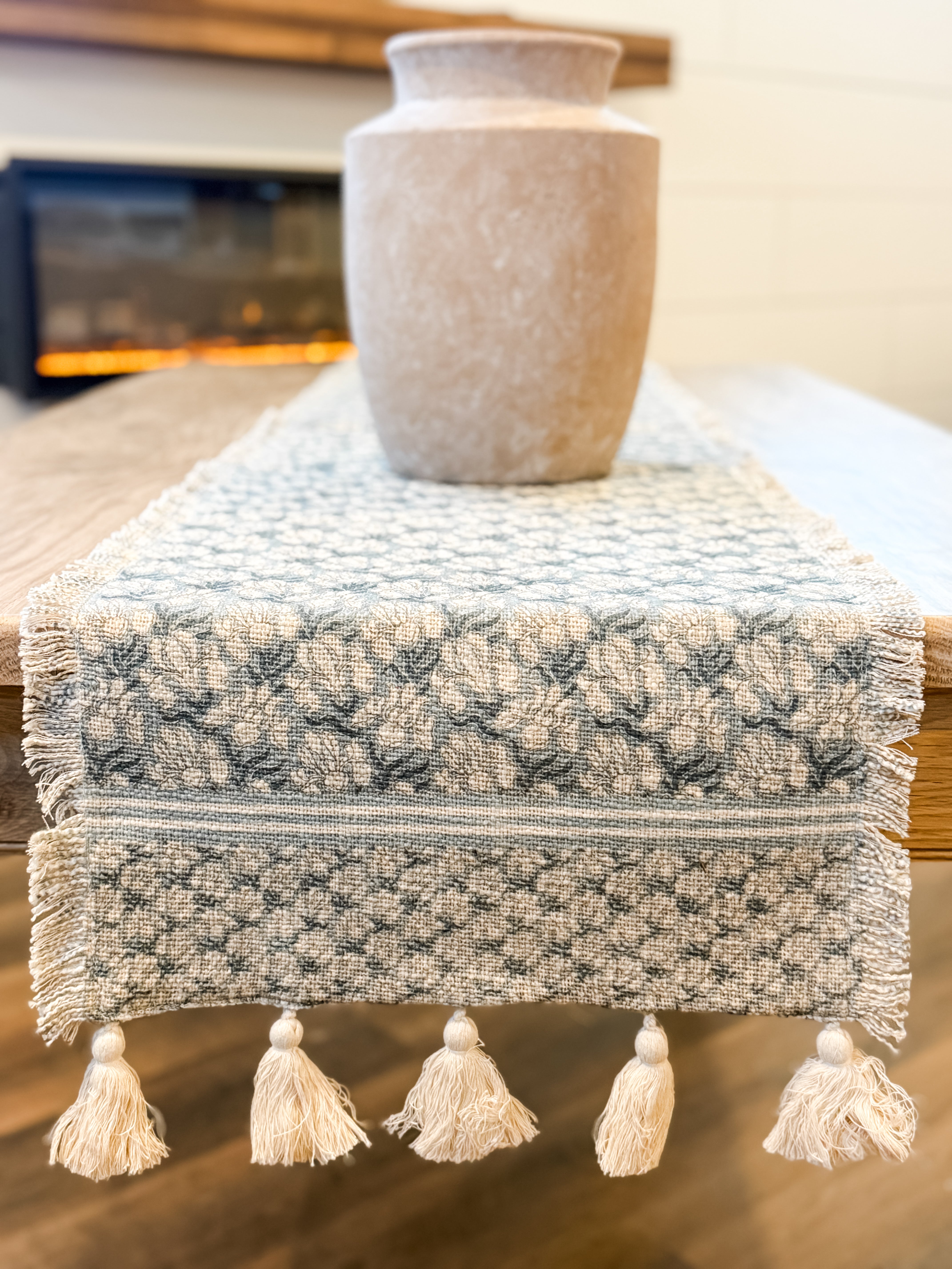 windward blue block print table runner at The Rustic Barn in Killingworth, CT