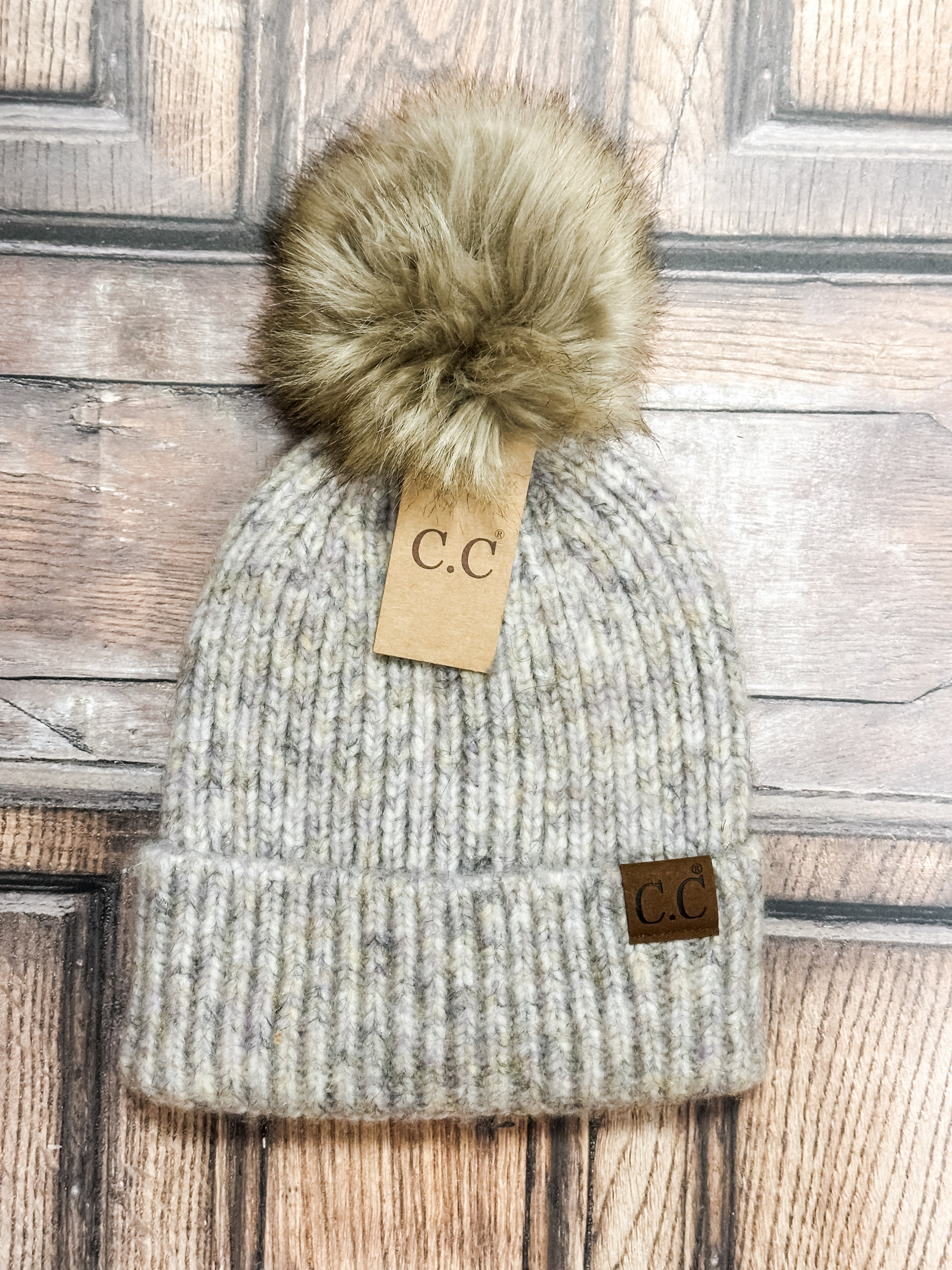 classic winter beanie hat with faux fur pom at The Rustic Barn in Killingworth CT