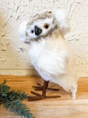 winter forest owl with ear muffs at the rustic barn in killingworth ct