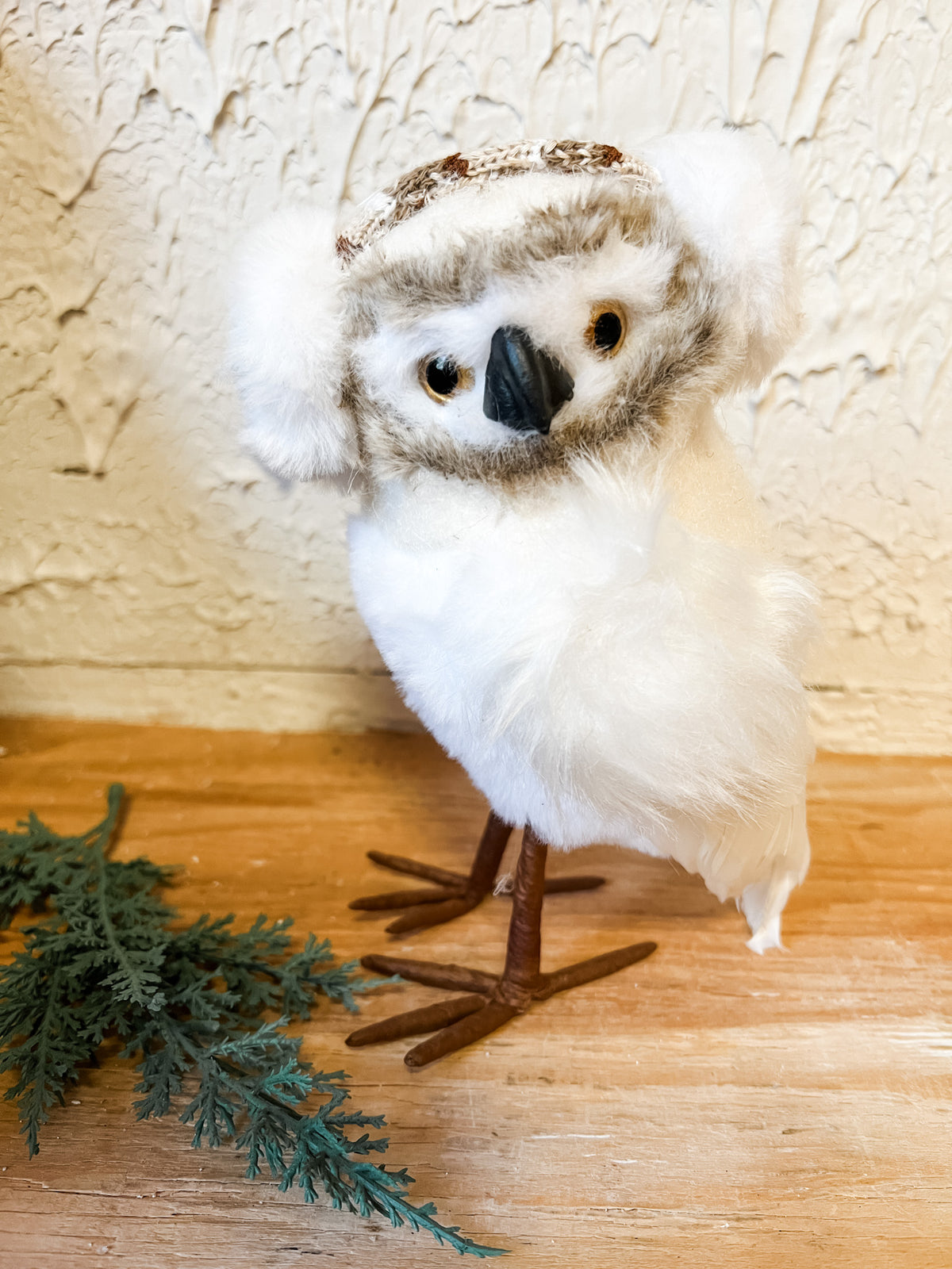 winter forest owl with ear muffs at the rustic barn in killingworth ct
