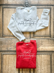 women's cotton long sleeve fleece sweatshirt with bible verse at The Rustic Barn in Killingworth CT