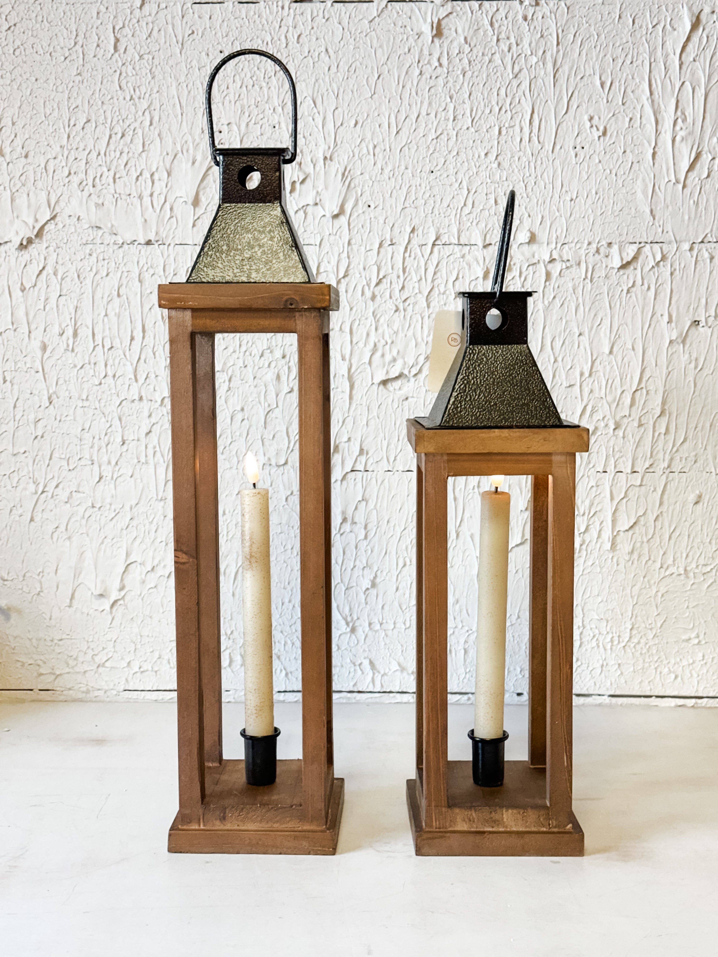 Artisan Wood & Iron Taper Candle Lantern at the Rustic Barn in Killingworth, CT