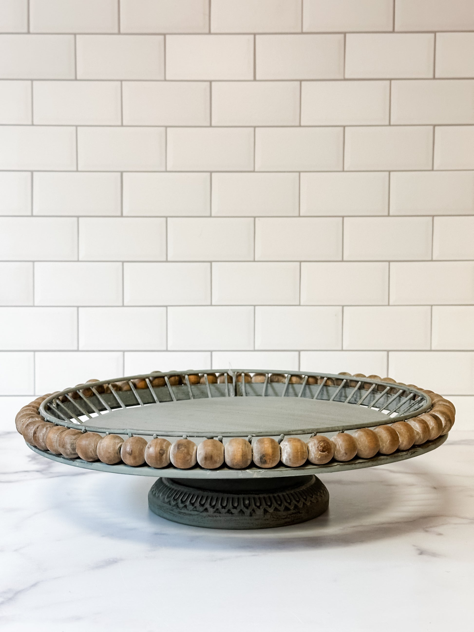 wood and metal ball cake stand at the Rustic Barn in Killingworth CT