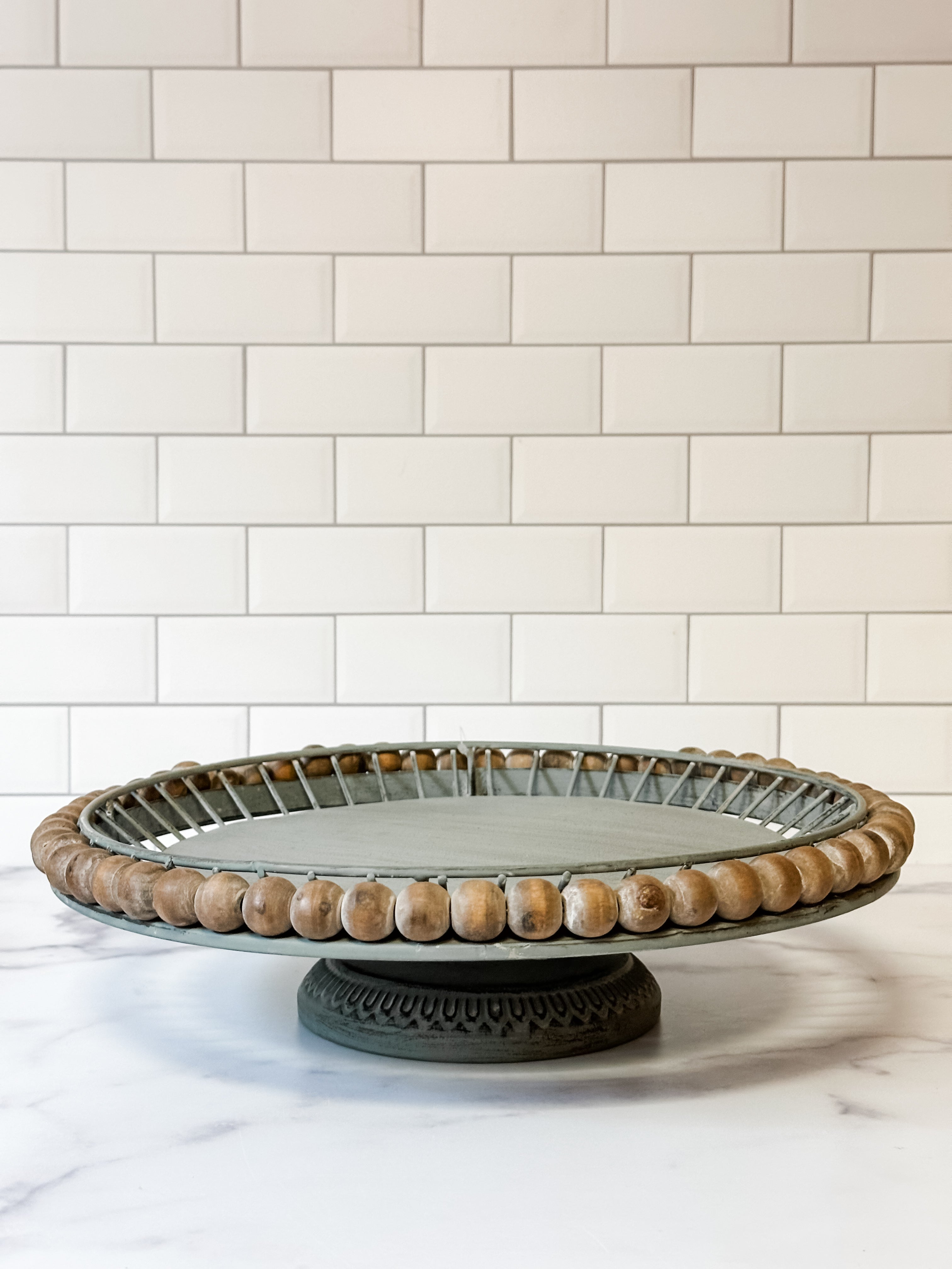 wood and metal ball cake stand at the Rustic Barn in Killingworth CT