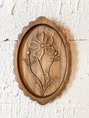 wood scalloped wall decor with laser etched botanicals at the Rustic Barn in Killingworth CT