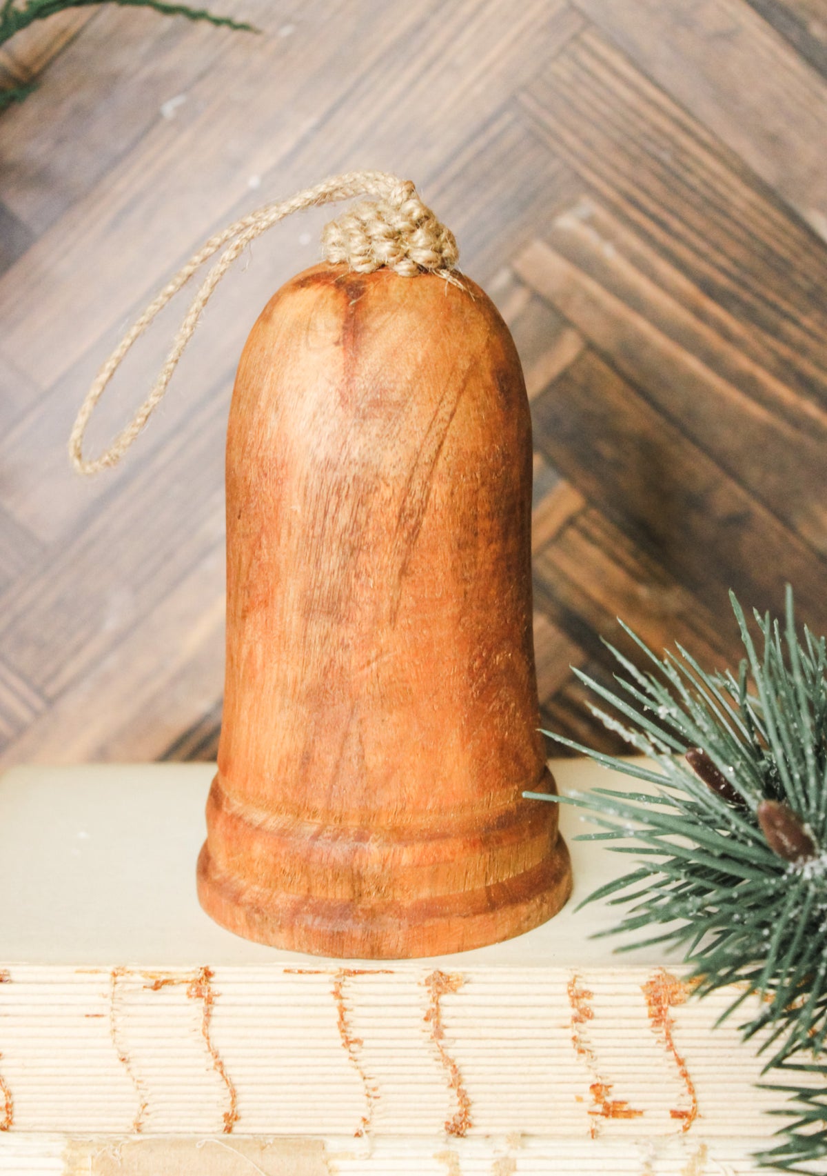 wooden bell handcrafted ornament for christmas for sale at the rustic barn in killingworth, CT