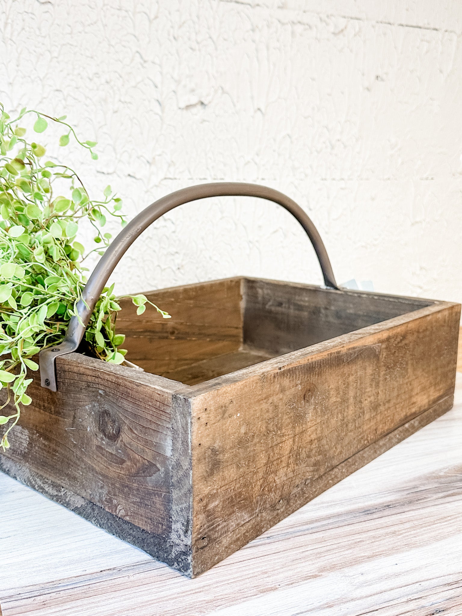 wooden box tray with metal handle at the rustic barn in killingworth ct
