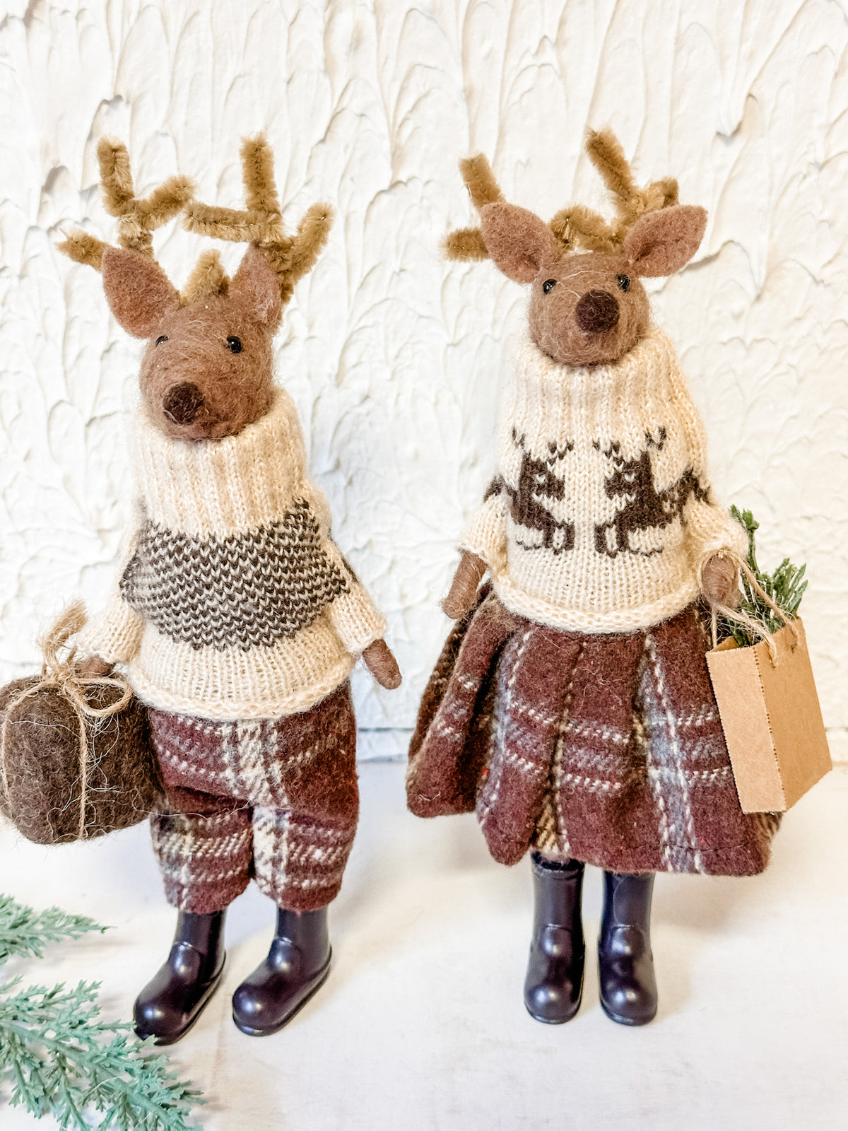 wool felt deer in clothes at the rustic barn in killingworth ct