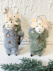 wool felt hugging piggy back mice ornaments at the rustic barn in killingworth ct