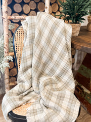 woven cotton double cloth throw with plaid pattern cream and green at the rustic barn in killingworth ct