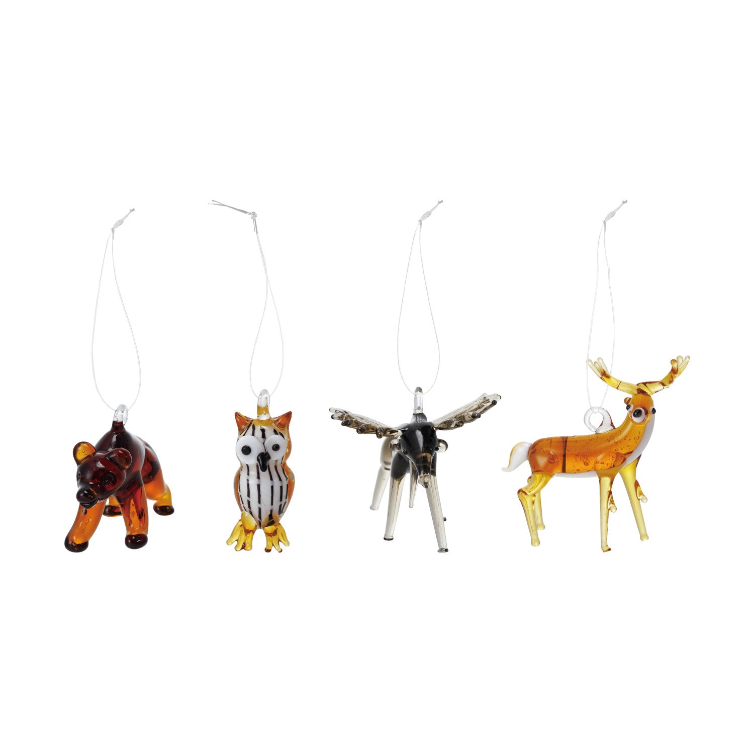 Approximately 2"H Handmade Glass Forest Animal Ornament, 4 Styles