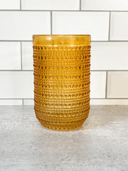 yellow hobnail drinking glasses at the rustic barn in killingworth ct