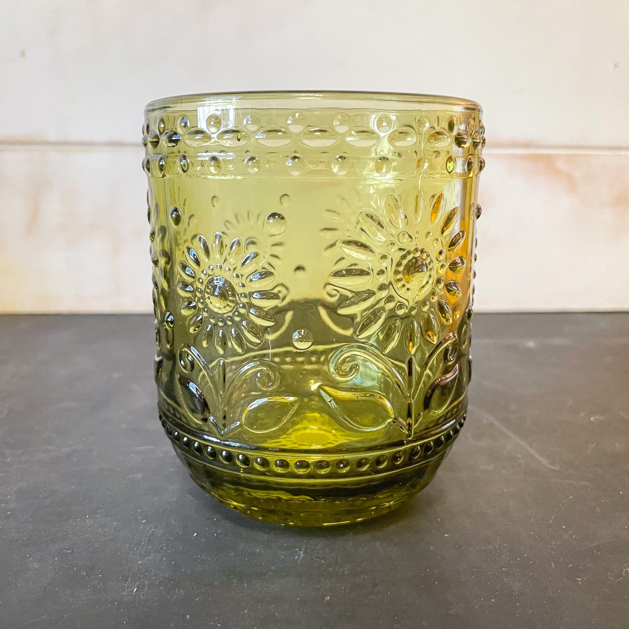Embossed Drinking Glass, Green - Rustic Barn CT