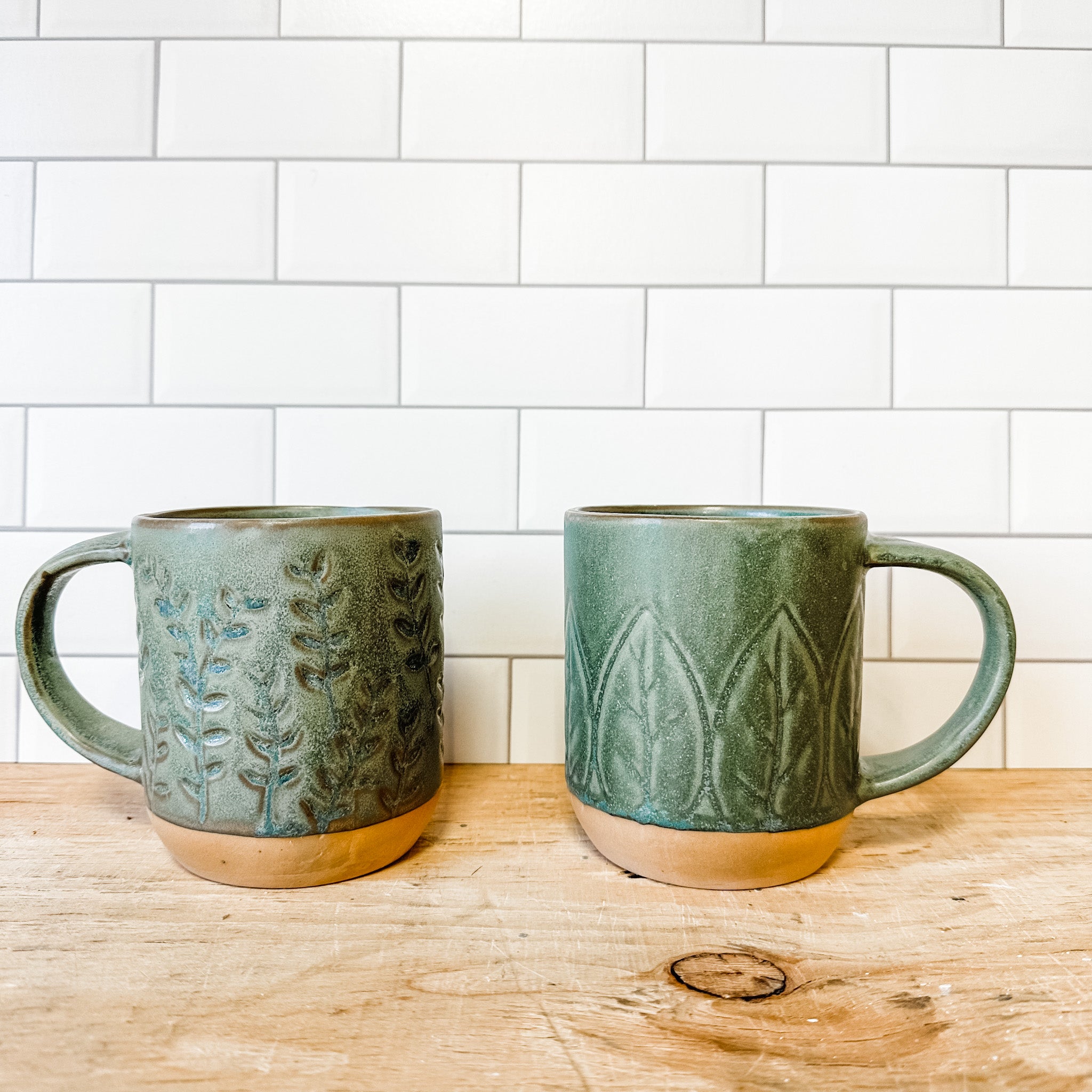 Debossed Stoneware Mug, Reactive Glaze