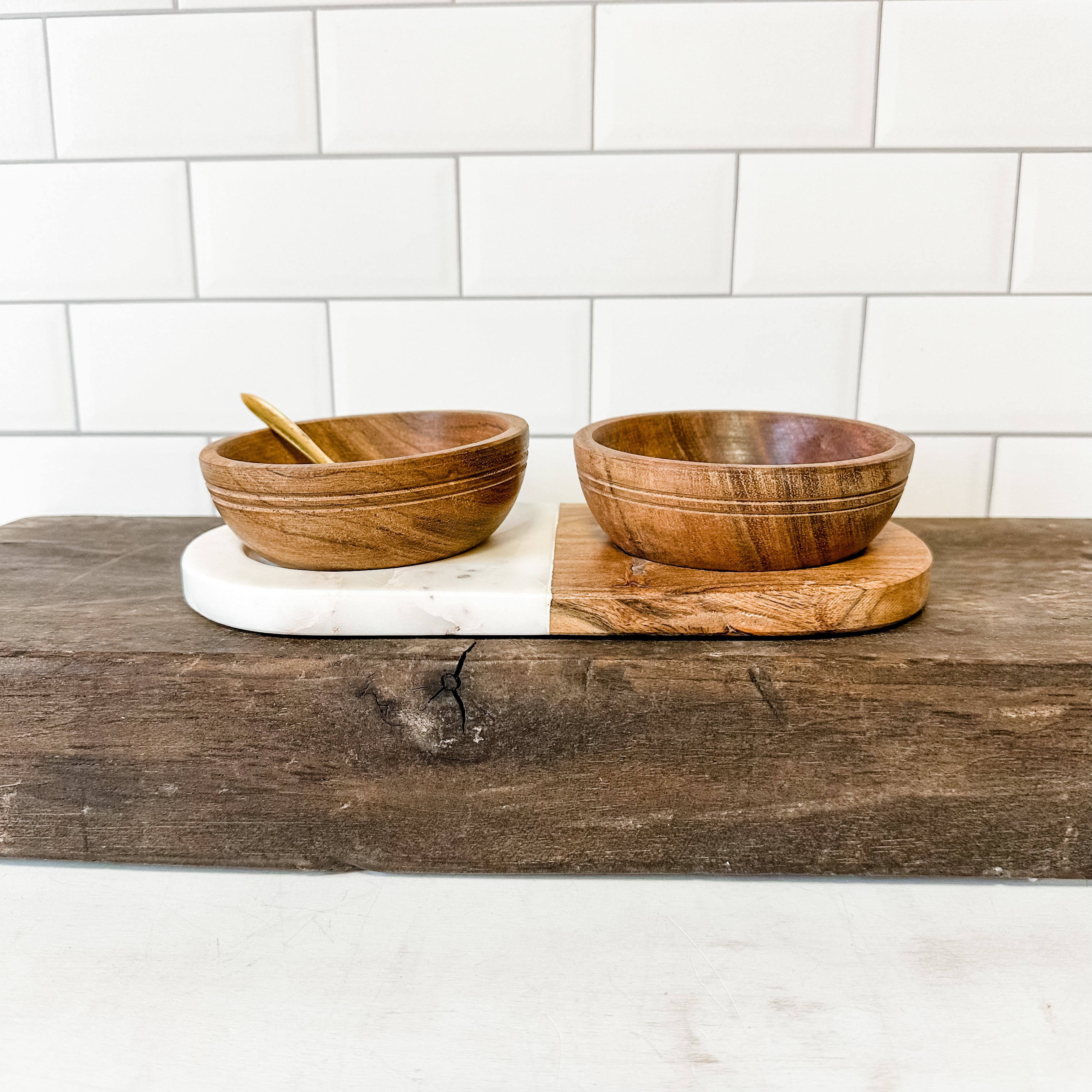 marble and wood acacia tray with wooden bowls the rustic barn ct
