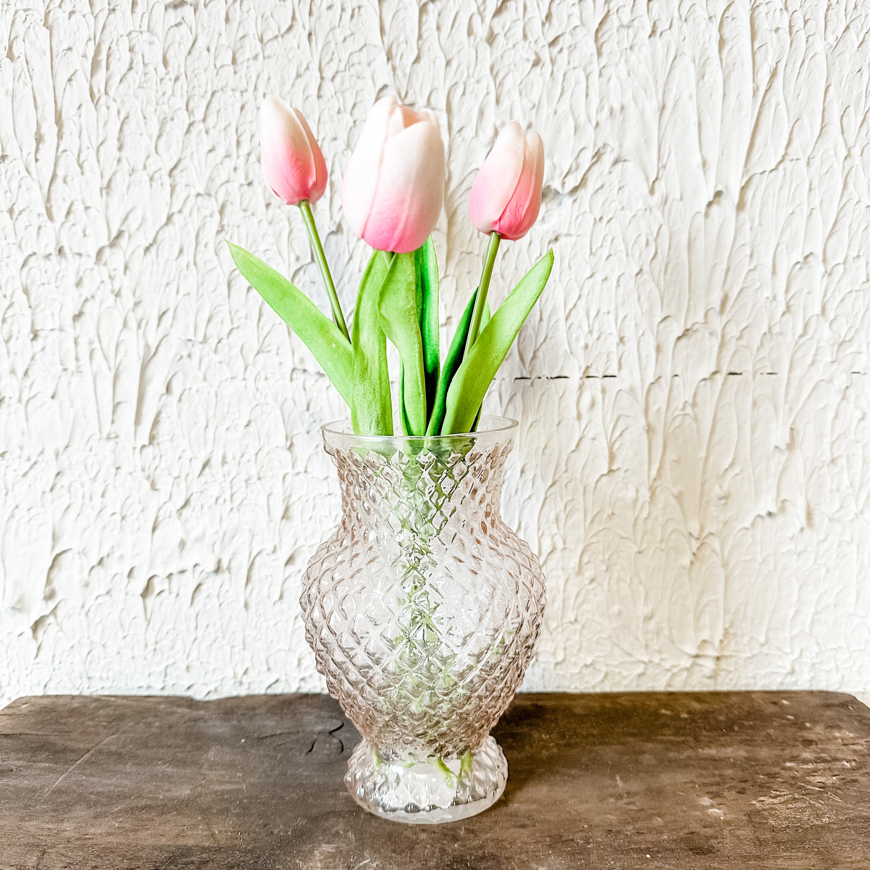 pink vase textured glass the rustic barn ct