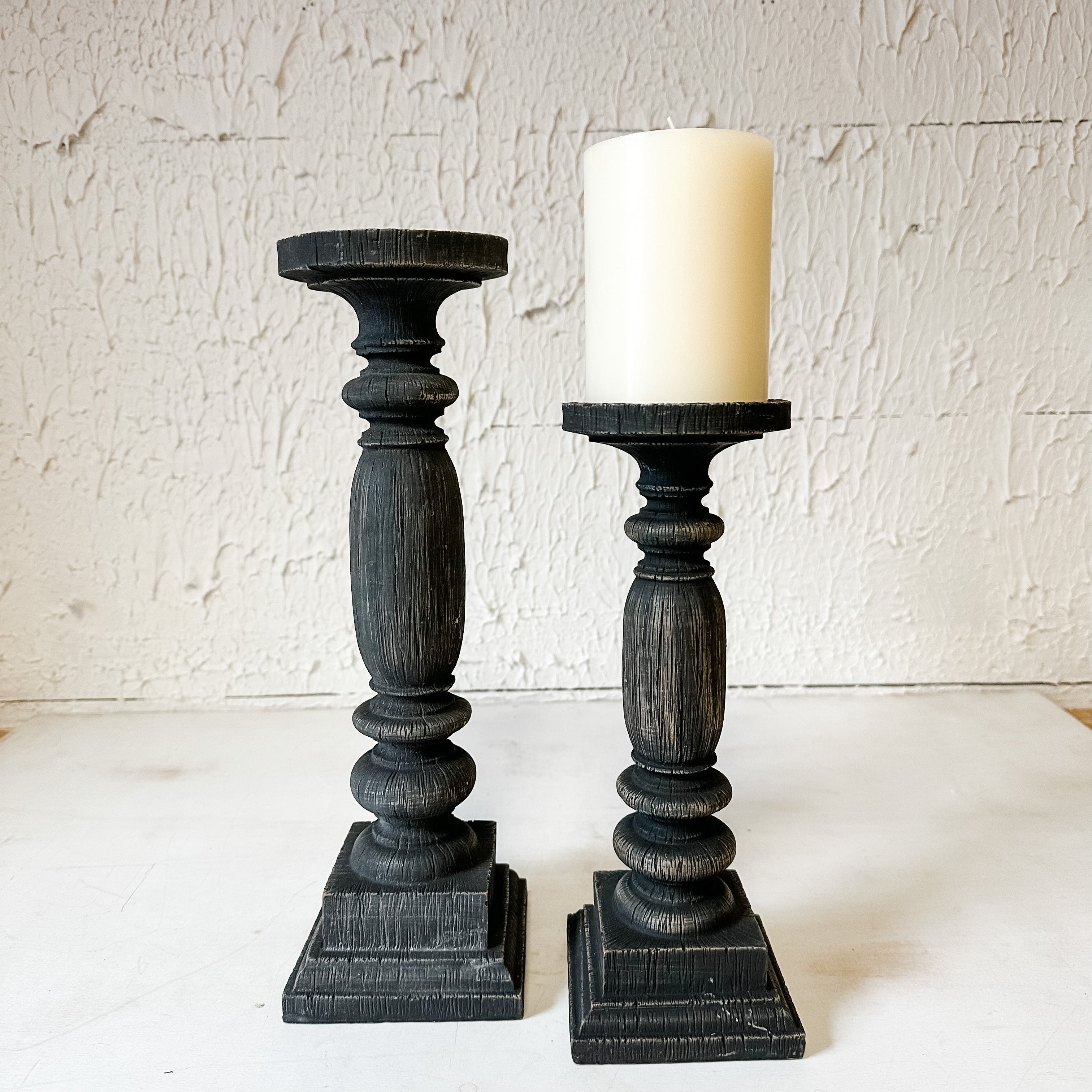 Black Wood Embossed Candle Holders – Rustic Barn CT