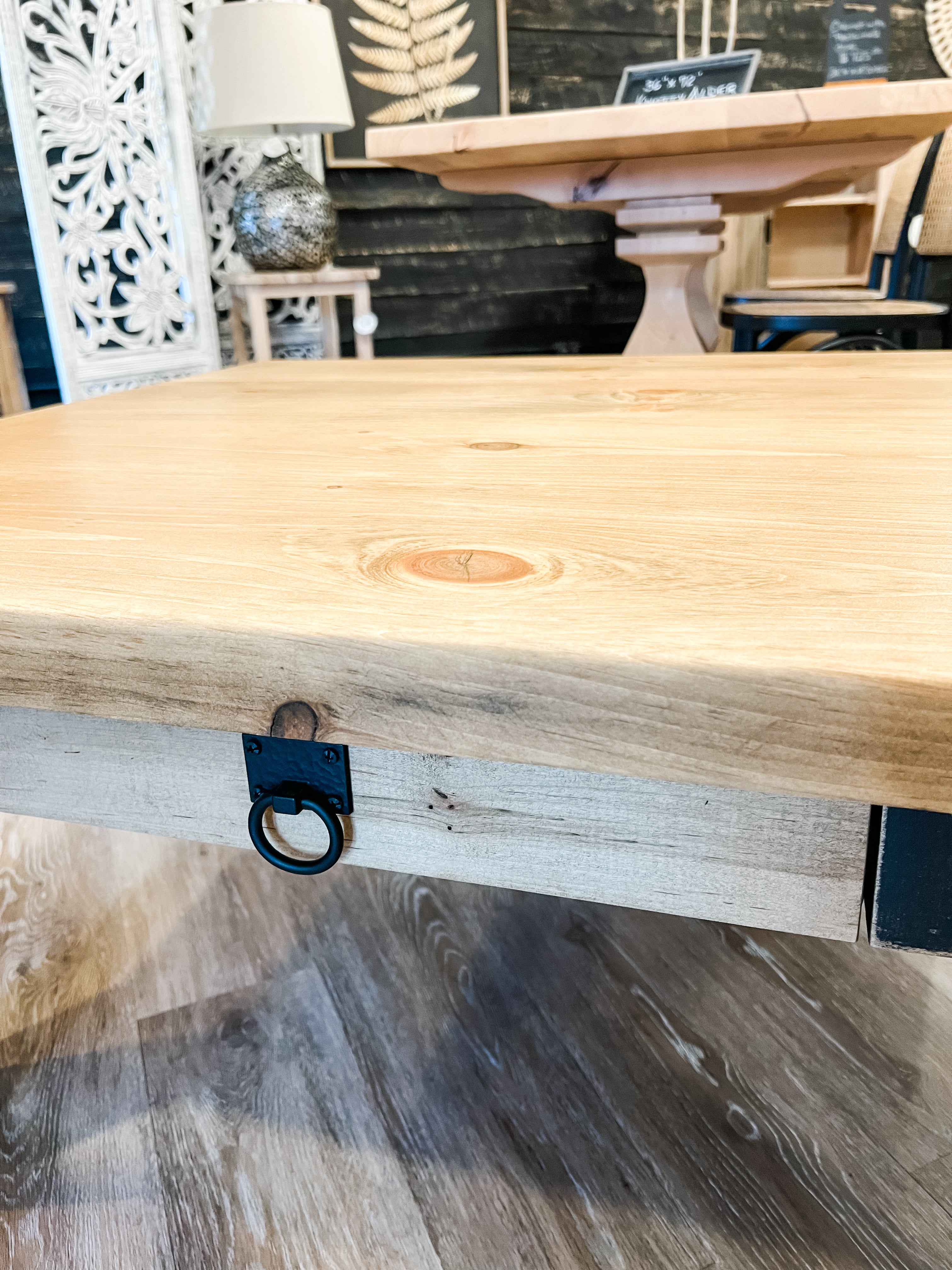 Hand-Made Knotty Pine Wood Square Coffee Table
