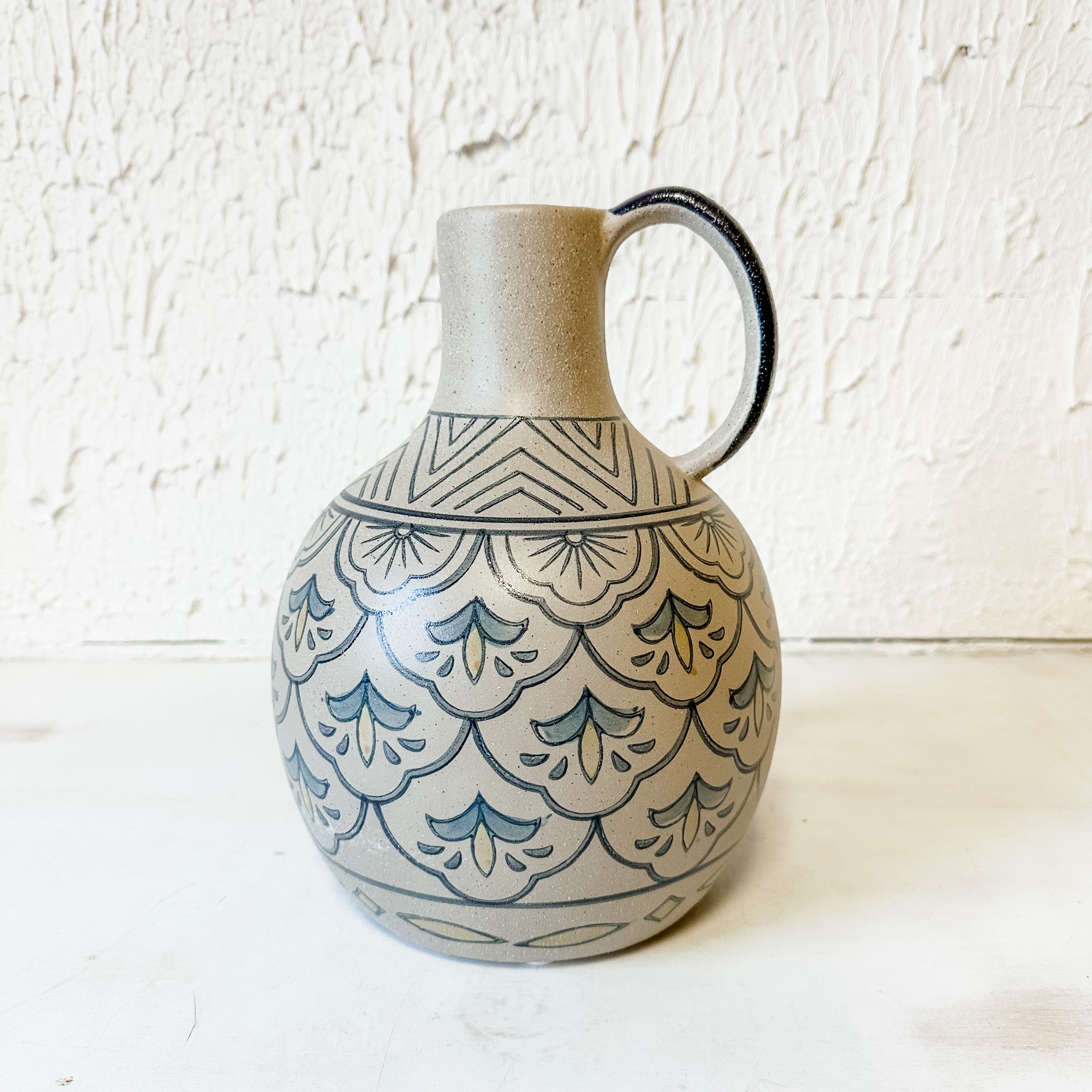 stoneware hand painted vase with handle the rustic barn ct