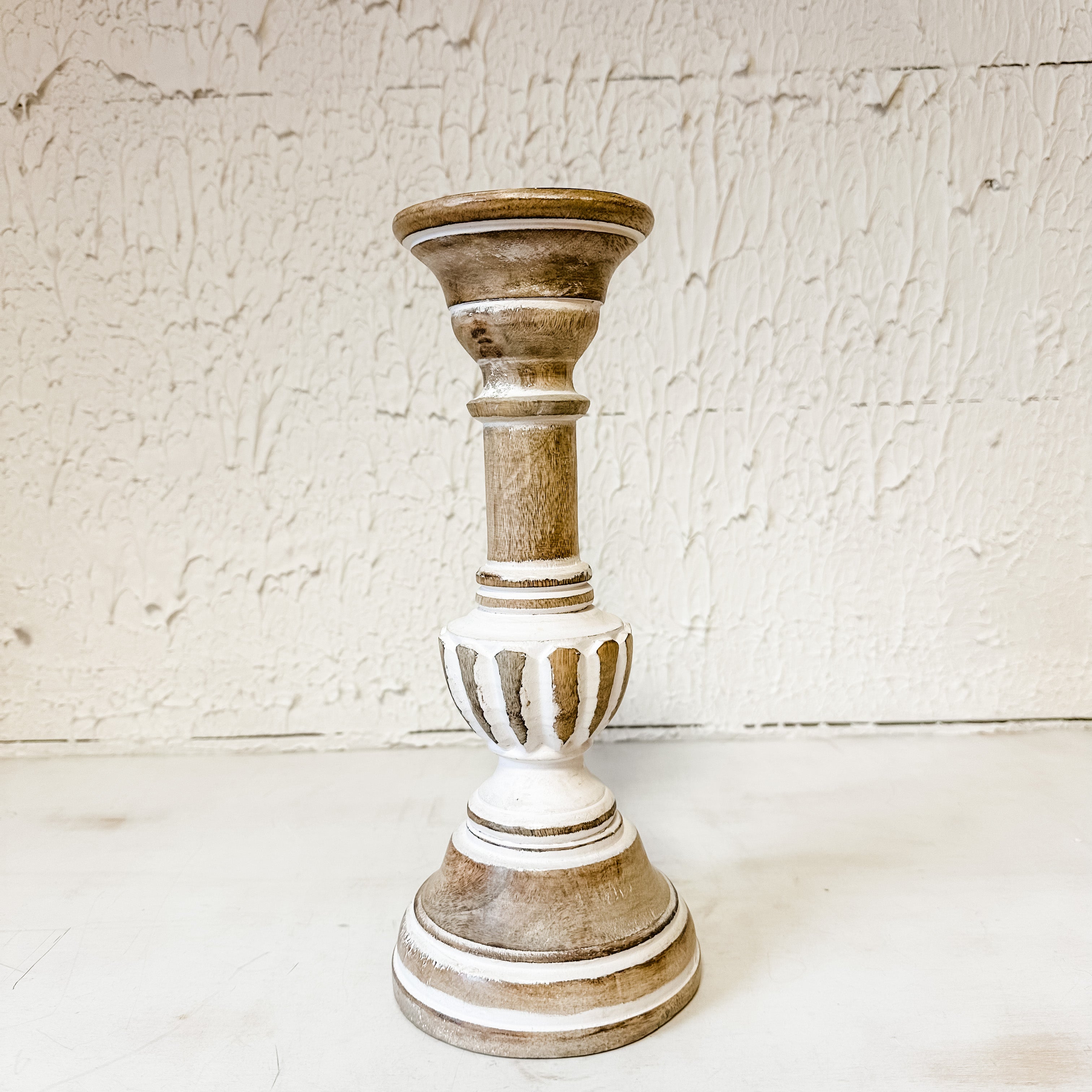 mango whitewash carved candlestick the rustic barn ct