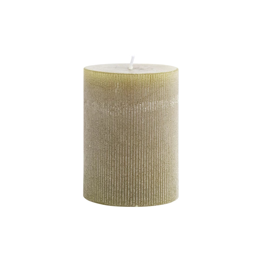 Unscented Pleated 4" Pillar Candle, Olive